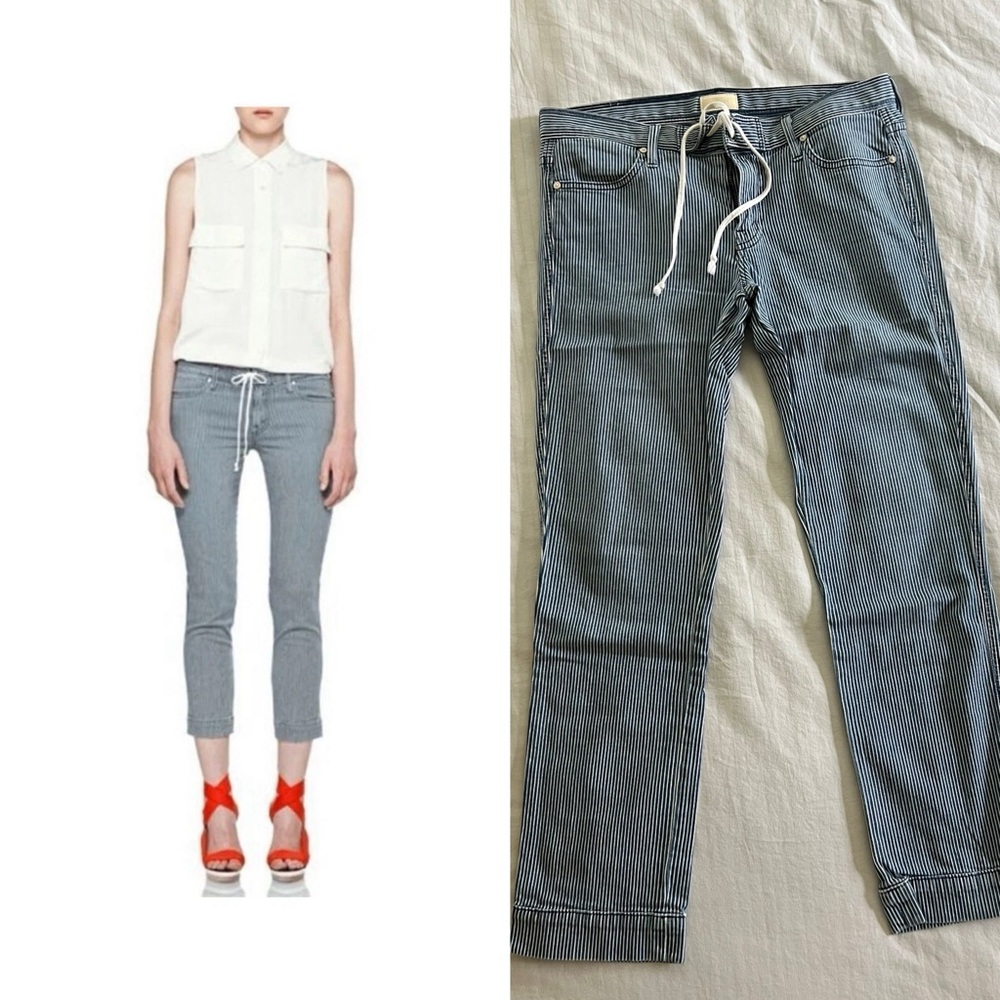 Mother Womenโs Blue Striped Jeans